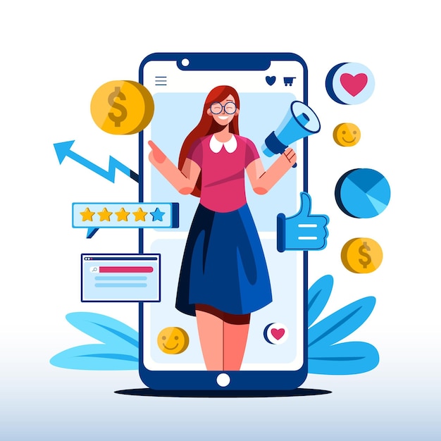 Ilustracja koncepcja płaskiego marketingu mobilnego