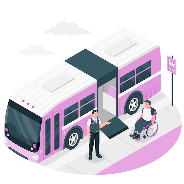 Bezpłatny wektor ilustracja koncepcja rampy autobusu dla wózków inwalidzkich