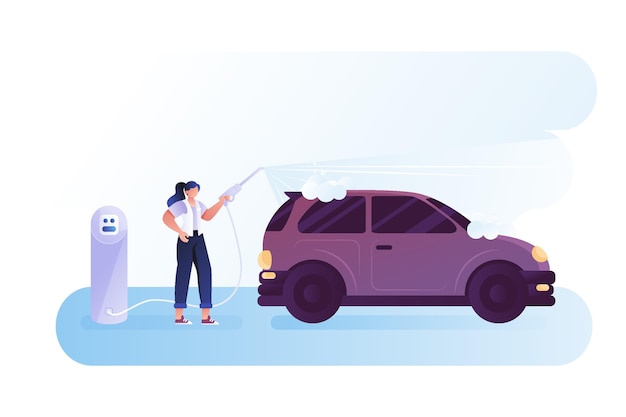 Ilustracja koncepcja usługi płaskiej myjni samochodowej