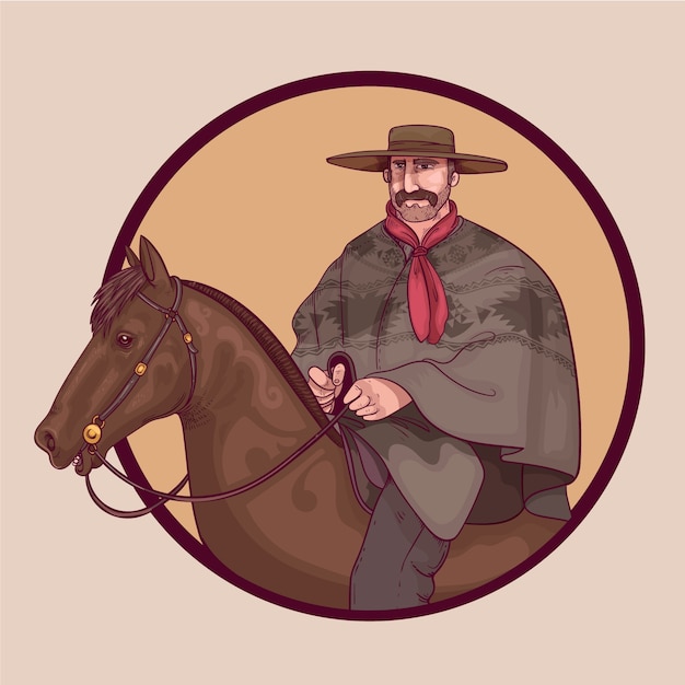 Ilustracja kowboja gaucho w stylu wyciągnąć rękę