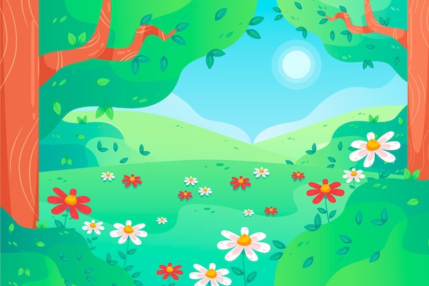 Bezpłatny wektor ilustracja krajobraz płaski wiosna