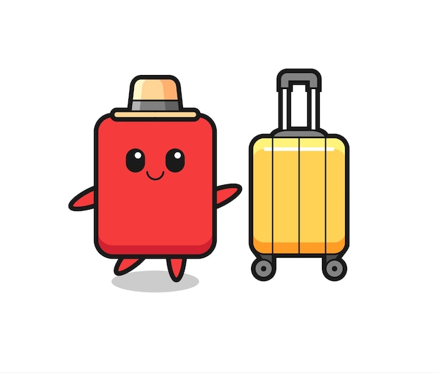 Ilustracja kreskówka czerwona kartka z bagażem na wakacjach
