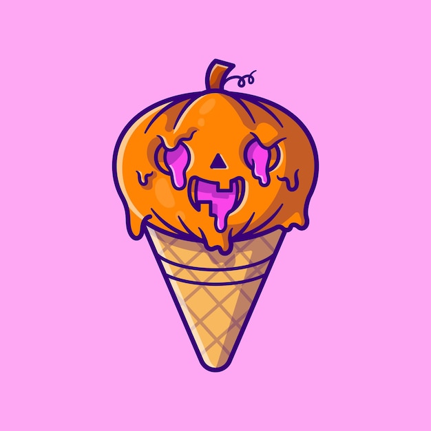 Ilustracja Kreskówka Halloween Dynia Lody. Płaski Styl Kreskówki