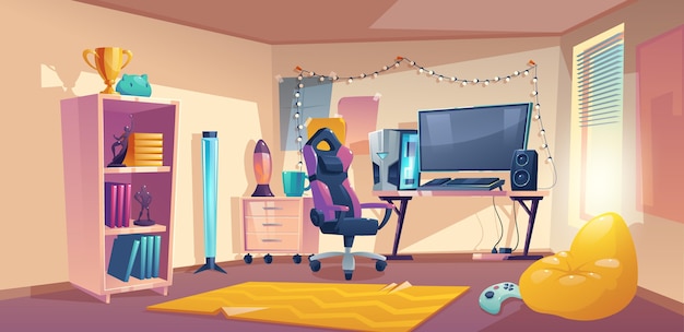 Ilustracja kreskówka pokój gracza