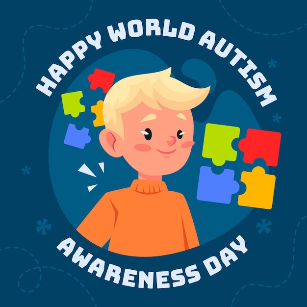Ilustracja Kreskówka światowy Dzień świadomości Autyzmu