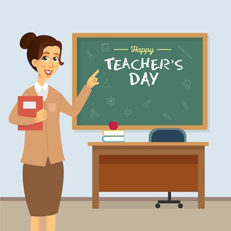 Ilustracja kreskówka szczęśliwy dzień nauczyciela. nadaje się do kart okolicznościowych, plakatów i banerów