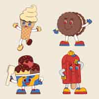 Bezpłatny wektor ilustracja kreskówka wektor słodki element obiektu deserowego jedzenia dla projektanta graficznego tworzy menu, broszurę, ulotkę i produkt wydawniczy. zestaw zawiera lody, ciasteczka, lody pop.