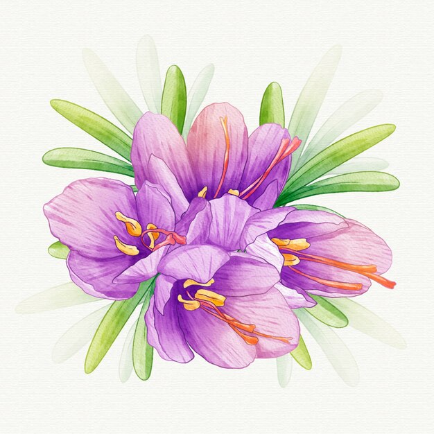 Ilustracja kwiat szafranu akwarela
