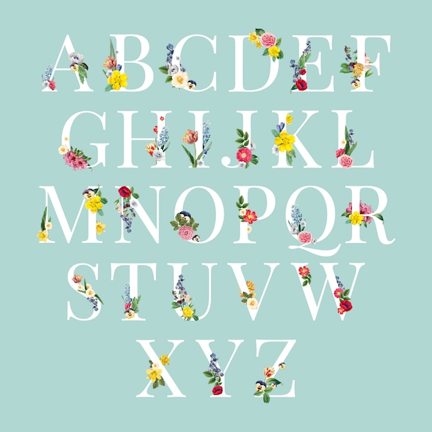 Bezpłatny wektor ilustracja kwiatowy tło alfabetu