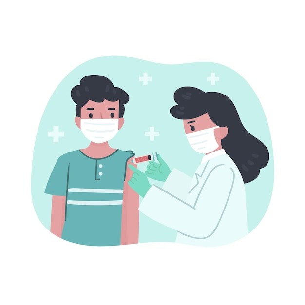 Bezpłatny wektor ilustracja lekarza wstrzykującego szczepionkę pacjentowi w klinice
