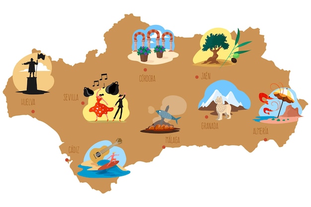 Ilustracja Mapy Andaluzji Z Zabytkami