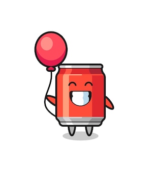 Ilustracja maskotka puszki z napojem bawi się balonem