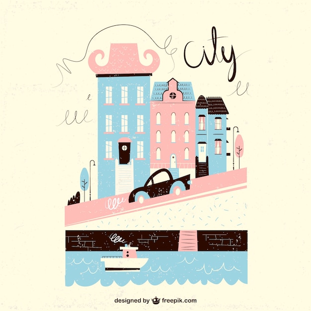 Bezpłatny wektor ilustracja miasto w pastelowych kolorach