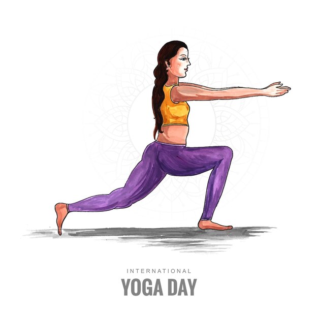 Ilustracja międzynarodowego dnia jogi z kobietą wykonującą projekt jogi