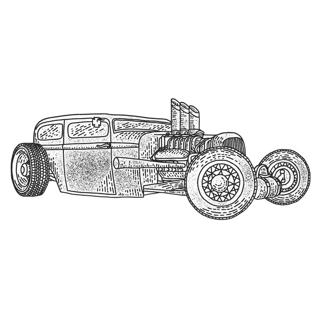 Ilustracja na białym tle niestandardowego hot rod.