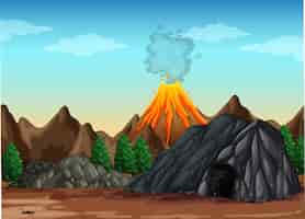 Bezpłatny wektor ilustracja na zewnątrz sceny wybuchu wulkanu