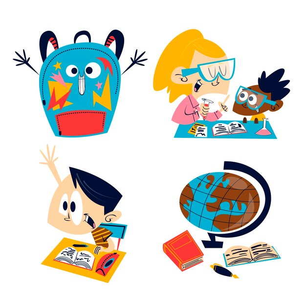Ilustracja naklejki edukacji retro kreskówka
