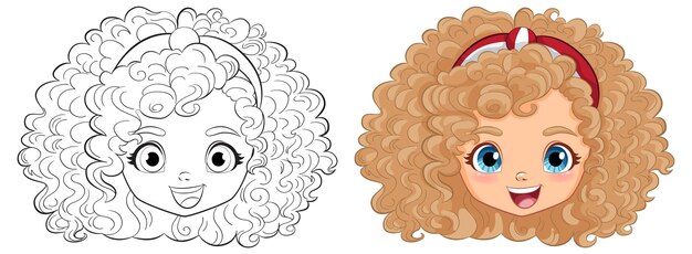 Bezpłatny wektor ilustracja o dziewczynie z kręconymi włosami przed i po