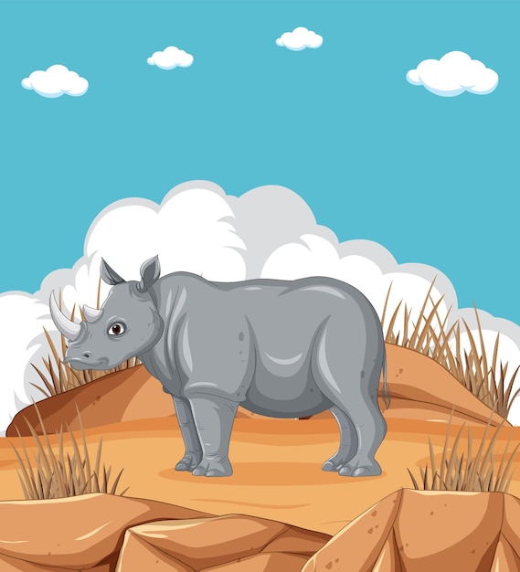 Bezpłatny wektor ilustracja o nosorożcu w naturalnym środowisku