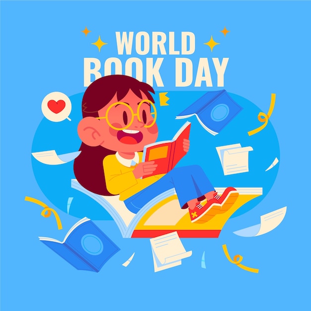 Bezpłatny wektor ilustracja o światowym dniu płaskiej książki