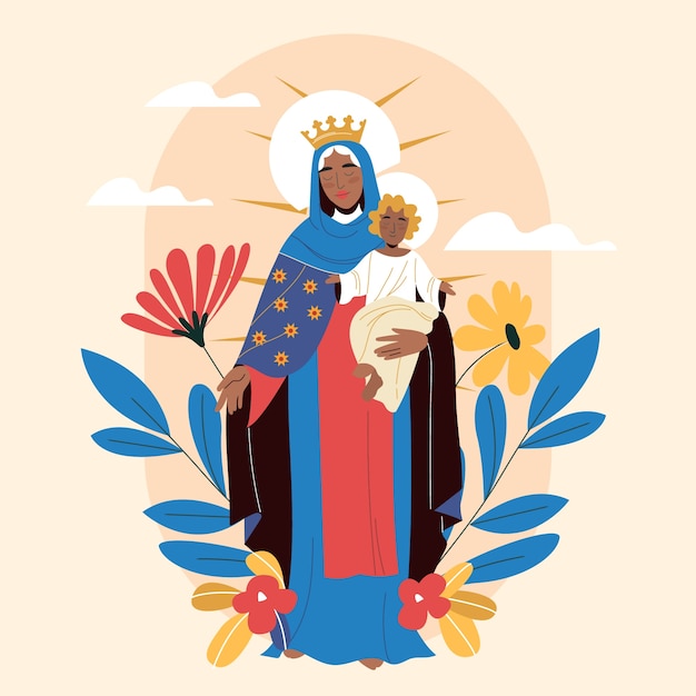 Bezpłatny wektor ilustracja płaska dla republiki dominikańskiej nuestra seoora de la altagracia