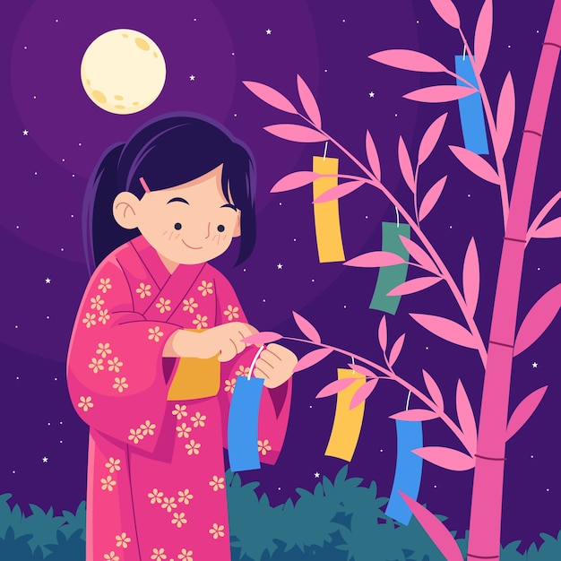 Ilustracja płaska tanabata