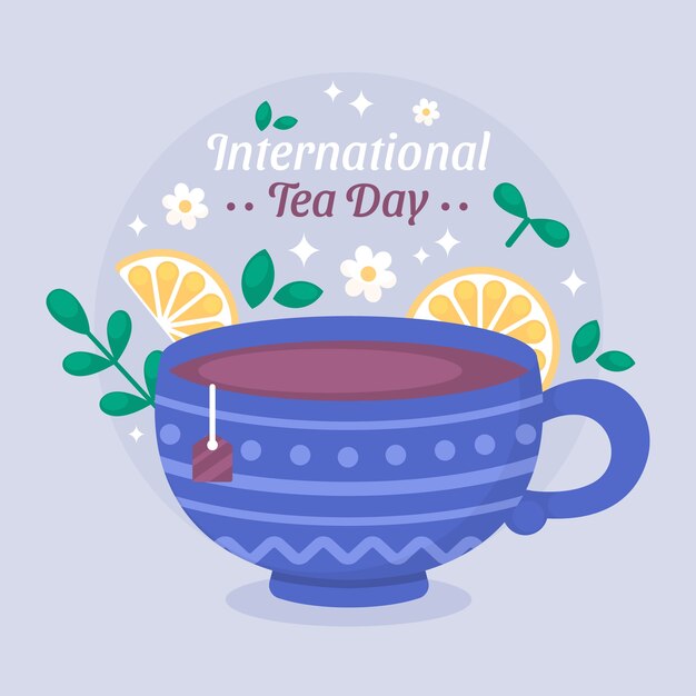 Ilustracja Płaski Międzynarodowy Dzień Herbaty