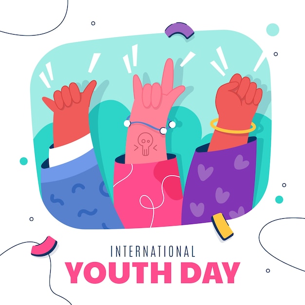 Ilustracja płaski międzynarodowy dzień młodzieży youth