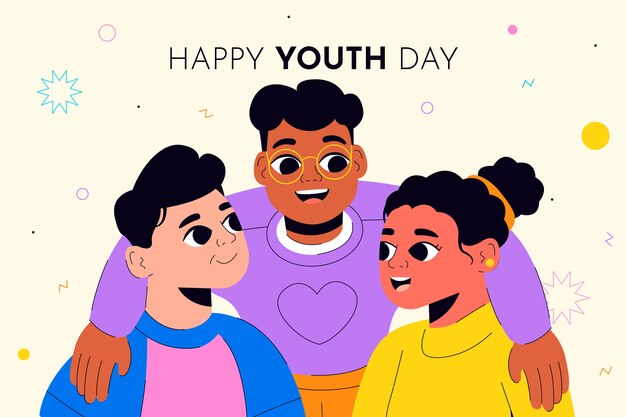 Ilustracja płaski międzynarodowy dzień młodzieży youth
