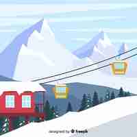 Bezpłatny wektor ilustracja płaski stacji narciarskiej