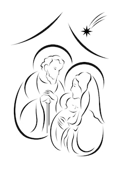 Ilustracja przedstawiająca dziewicę marię z dzieciątkiem jezus i józefem