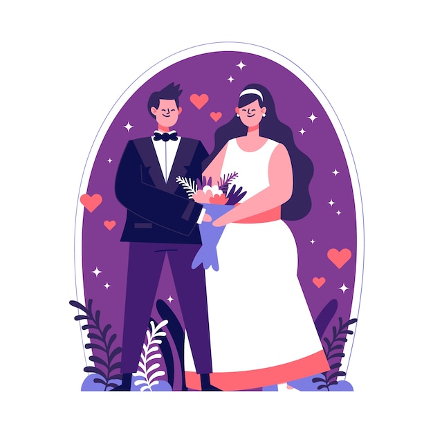 Bezpłatny wektor ilustracja ślub pary