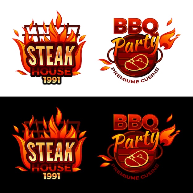 Ilustracja Steak House Na Logo Party Barbecue Lub Kuchnia Premium Mięsa