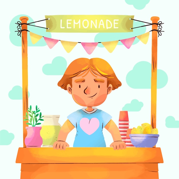 Ilustracja Stoiska Z Lemoniadą W Akwareli