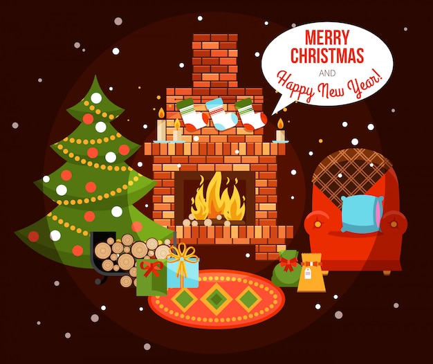 Ilustracja świąteczna kominek