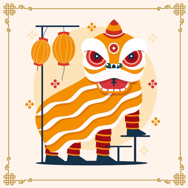 Bezpłatny wektor ilustracja tańca lwa płaskiego chińskiego nowego roku