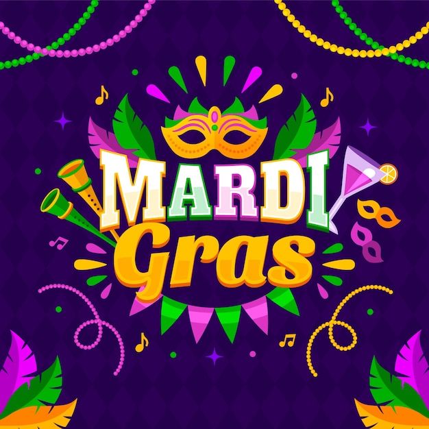 Bezpłatny wektor ilustracja tekstowa gradientu mardi gras