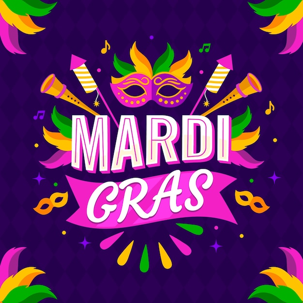 Bezpłatny wektor ilustracja tekstowa gradientu mardi gras