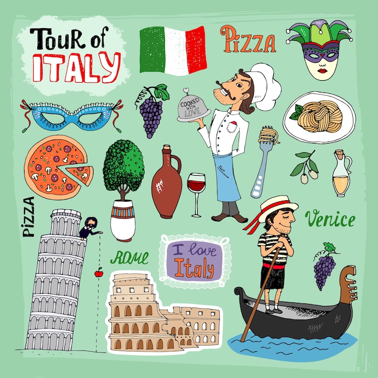 Ilustracja Tour of Italy z zabytkami