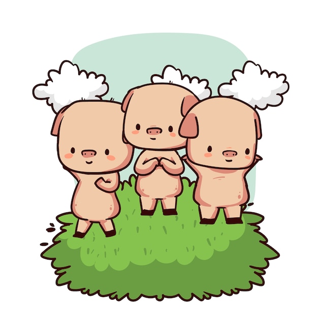 Bezpłatny wektor ilustracja trzech małych świnek