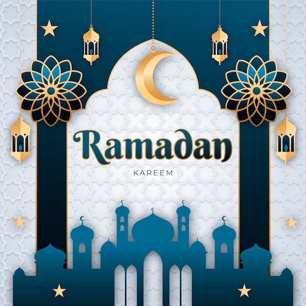 Ilustracja W Stylu Papierowym Na świętowanie Ramadanu Islamskiego.