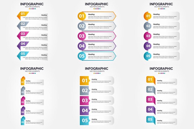 Ilustracja wektorowa 5 kroków infografiki Płaska konstrukcja dla ulotki reklamowej broszury i magazynu Opakowanie 2846
