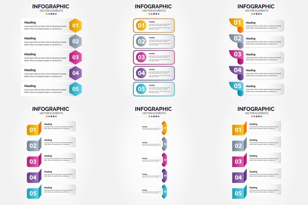 Ilustracja wektorowa 5 kroków infografiki Płaska konstrukcja dla ulotki reklamowej broszury i magazynu Opakowanie 3134