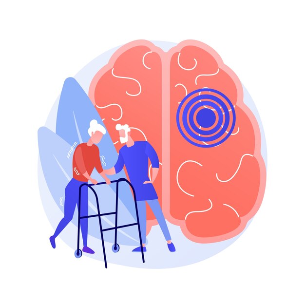 Ilustracja wektorowa abstrakcyjna koncepcja choroby Parkinsona. Przyczyna i leczenie choroby Parkinsona, problem depresji wiekowej, objawy choroby, postępujące zaburzenia układu nerwowego, abstrakcyjna metafora drżenia.