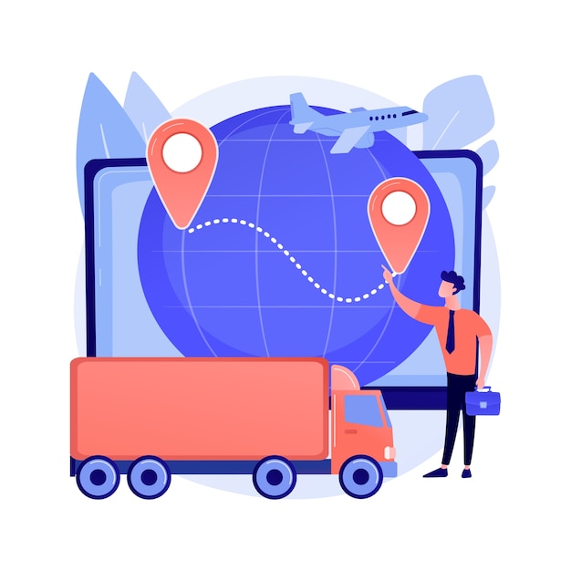 Bezpłatny wektor ilustracja wektorowa abstrakcyjna koncepcja logistyki biznesowej. inteligentne technologie logistyczne, komercyjne usługi dostawcze, światowy transport biznesowy, abstrakcyjna metafora globalnej wysyłki produktów.