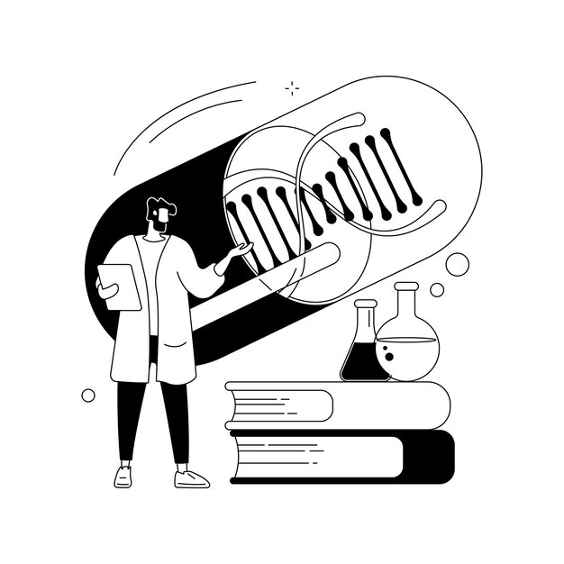 Ilustracja wektorowa abstrakcyjna koncepcja terapii genowej Genetyczne leczenie raka genowa terapia transferowa medycyna regeneracyjna eksperymentalne podejście w onkologii zapobieganie chorobie abstrakcyjna metafora