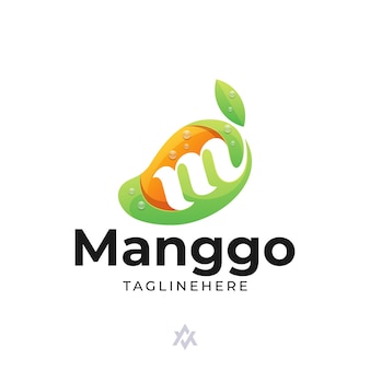 Ilustracja wektorowa grafika owoców mango i szablon logo litery m podwójne znaczenie