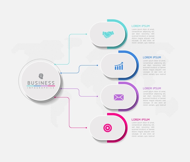 Ilustracja wektorowa infografiki zaprojektuj szablon informacji marketingowych z 4 opcjami lub krokami