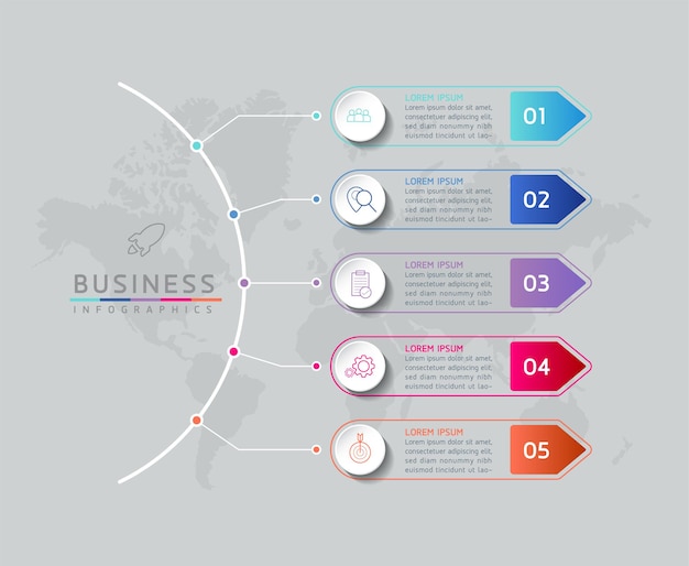 Ilustracja wektorowa infografiki zaprojektuj szablon informacji marketingowych z 5 opcjami lub krokami