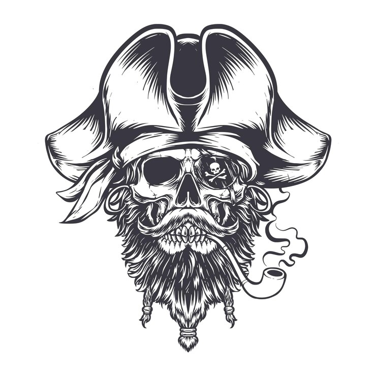 Ilustracja wektorowa kapitana piratów czaszki